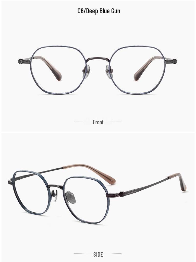 Retro Japanese Titanium Small Frame Myopia Glasses: High-Prescription, Polygonal, Wide Rim for Small Faces