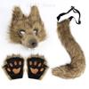Maschera Realistica da Lupo Mannaro Zanne con Set di Halloween Include Coda in Eco-pelliccia Guanti con Artigli Accessori Costume Spaventoso per Cosplay Festa