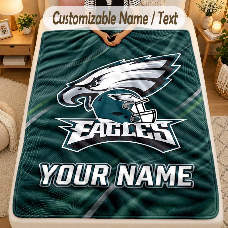 Flanel BattaniyePhiladelphia Eagles Özel İsim Metni Kişiselleştirilmiş Yumuşak Sıcak Atkı Battaniye Ev Dekorasyonu Hediye