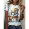 Fashion Women's Crew Neck Short Sleeve 3D Casual Color Printing Casual Short Sleeve Crew Neck T-Shirt