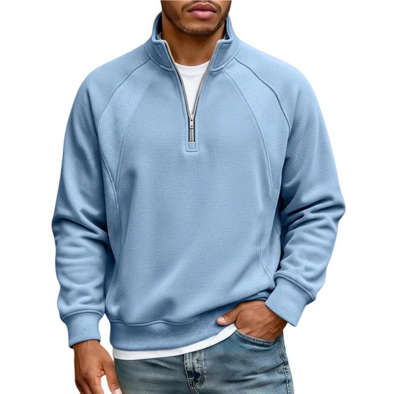 Mens Minimalist Half-Zip Hoodie Japanese Streetwear Style Casual Pullover Sweater Fall