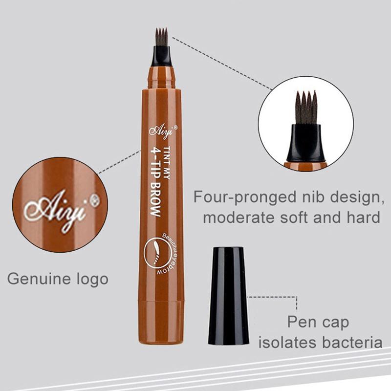 Waterproof 4 Point Liquid Eyebrow Pencil with 3D Long Lasting Eye Brow Brush - Natural Microblade Makeup Tools