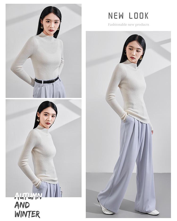 Women's Striped Cashmere Knit Sweater: 2025 Autumn/Winter, Soft & Fluffy, Elegant Slim-Fit Half-High Neck Base Layer.