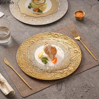 Piatto Piano in Ceramica Oro Bianco con Motivo Pietra Piatto da Bistecca Piatto da Dessert Piatto da Sushi Piatti da Cucina Stoviglie Creative per Ristorante