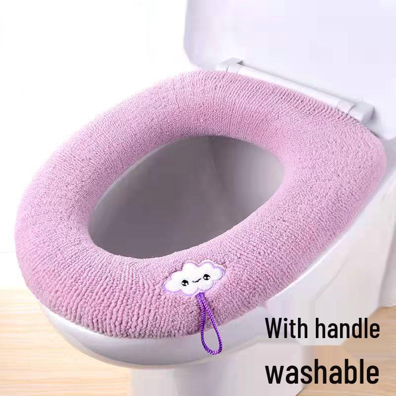 Winter Washable Knitted Toilet Seat Cover - Solid Color Cushion Pad