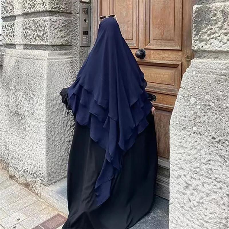 Long Khimar Hijab Scarf Wrap 2 Layers Crepe Voile Femme Musulman Muslim Fashion Ramadan Prayer Hijabs  Islamic Clothing