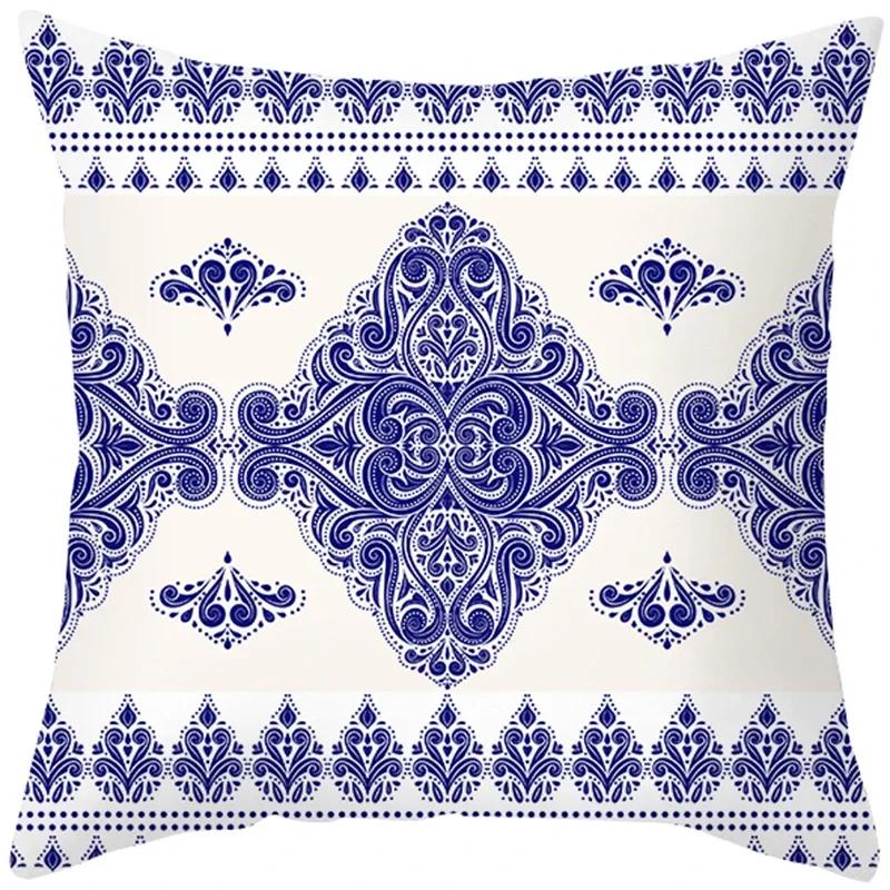 Home Decor Blue and White Floral Pattern Pillow Covers Pattern Cushion Cover Suitable for Sofa Bedroom Car Pillow Cover
