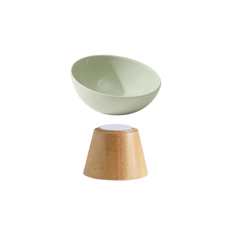 Cat Tilted Ceramic Bowl Small Dogs Elevated Food Water Feeders Pet Drinking Eating Supplies with Wooden Stand