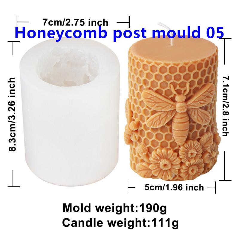 3D Relievo Flower Bee Honeycomb Cylindrical Candle Mold DIY Aromatherapy Soap Gypsum Silicone Mould Craft Gift Home Decor