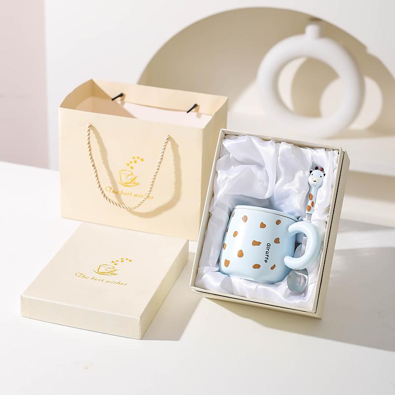 Kreative Niedliche Keramiktasse mit Deckel und Löffel Kinder Trinkwasserbecher Paar Tasse Milch Kaffeetasse für Mädchen