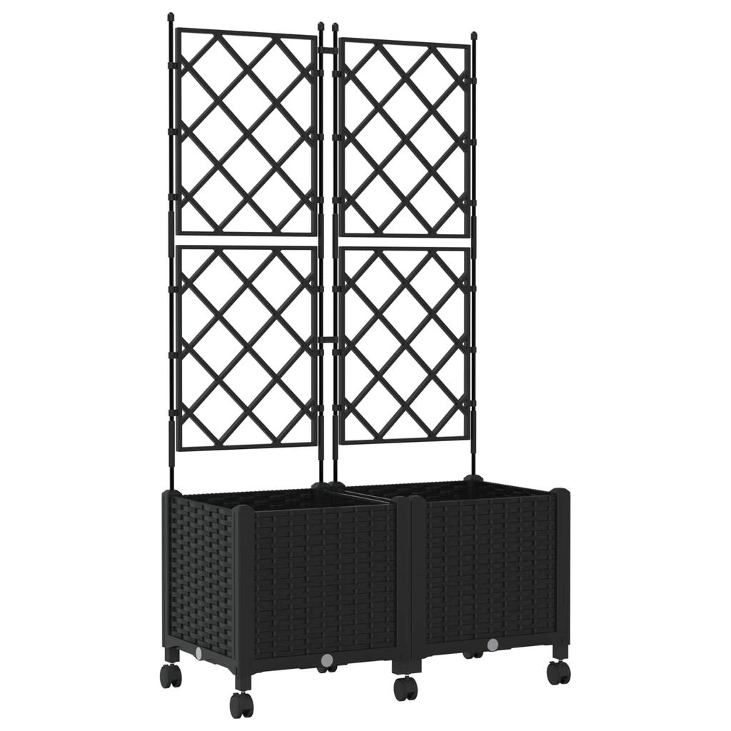 Planter with Trellis and Wheels 2 Pcs Black PP