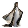 Schwarzer durchsichtiger Netz-Hexenmantel mit Kapuze für Damen mit goldenem Sternen-Mond-Muster für Halloween-Party-Kostüm-Styling-Kleidung