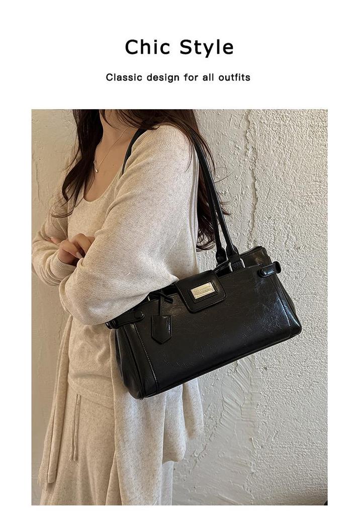 Vintage Retro Leather Baguette: High-capacity Lock Briefcase Handbag