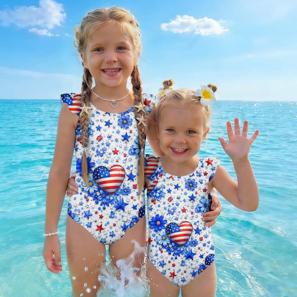 Girls One Piece Swimsuit Floral Print Sleeveless Summer Swimwear Kids Casual Comfortable Fit Soft Fabric Durable Stitching