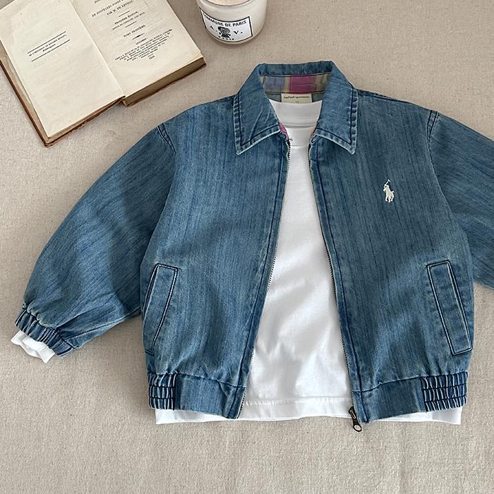 

Модный детский джинсовый кардиган 2025 – однотонные цвета для мальчиков и девочек, весенне-осенняя мода 110 cm джинсовый синий