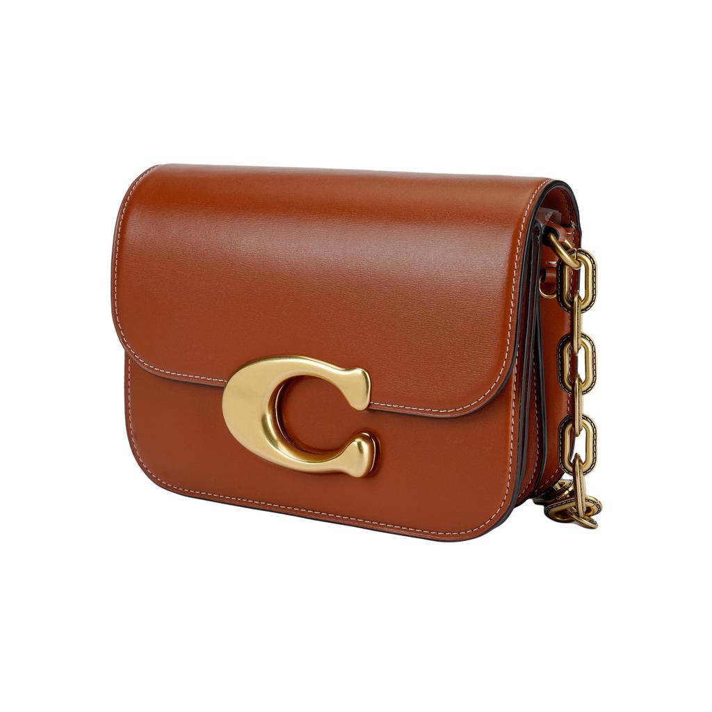 Coach Idol 21 Gold Logo Chain Magnetic Buckle Flap Leather Messenger Bag Women Bags Brown CM557-B4BAR
