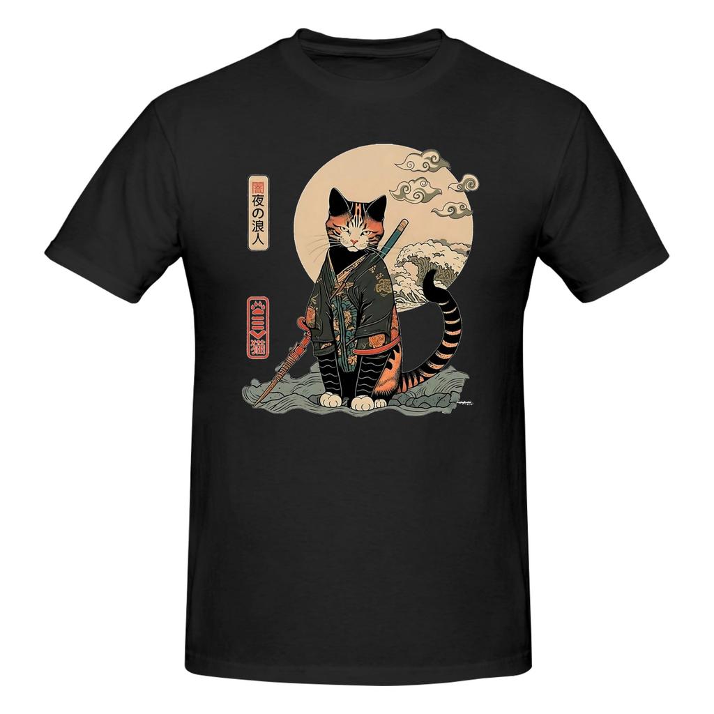 Piece Edo Cat Novelty Cotton TShirt Samurai Cat Tees Tops For Unisex
