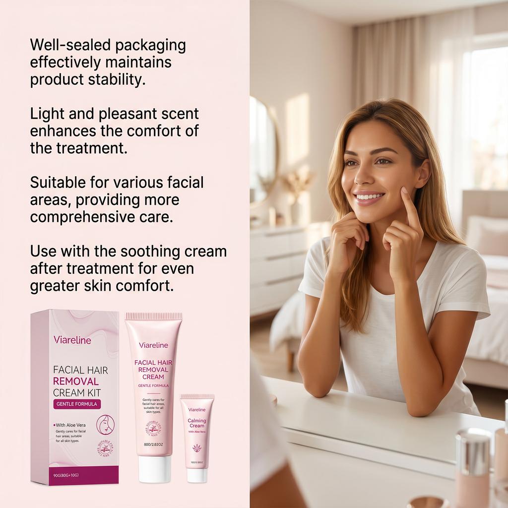 VIARELINE facial hair removal cream set, daily gentle and comfortable cleansing care for facial hair, two-piece set