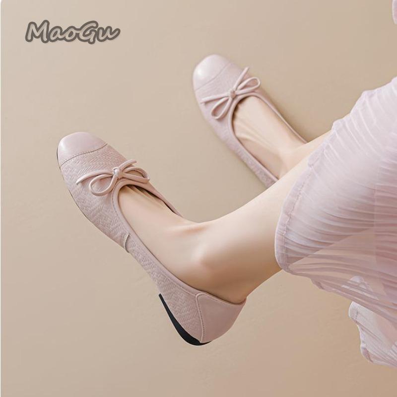 Fashion Elegant Bowknot Ballerina Women's Flats Round Toe Soft Sole Comfortable Slip-On Ladies Loafers Leather Single Mules Shoes Size35