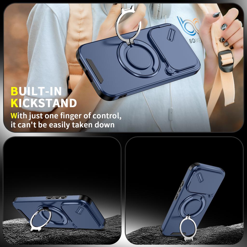 Magnetic Metal Ring Stand Armor Case For Xiaomi 17T Global Slide Push Window Lens Protection TPU Frame Hard Plastic Phone Cover