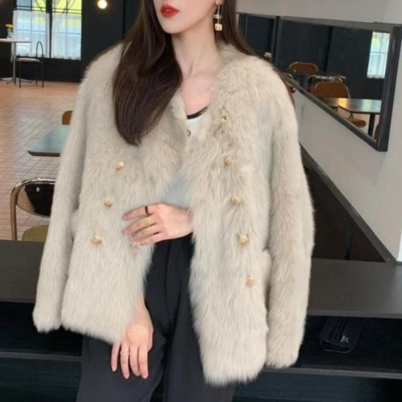 

Женская куртка из искусственного меха, осенне-зимняя, свободная, хлопковая, утолщенная, плюшевая, тока, короткий кожаный меховой топ L 125-75kg