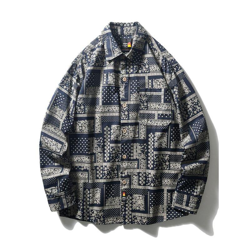 Japanese Retro Lazy Style Pure Cotton Printed Shirt Men's Long-Sleeve Spring and Autumn Jacket Export Men's Clothing All-Cotton Shirt