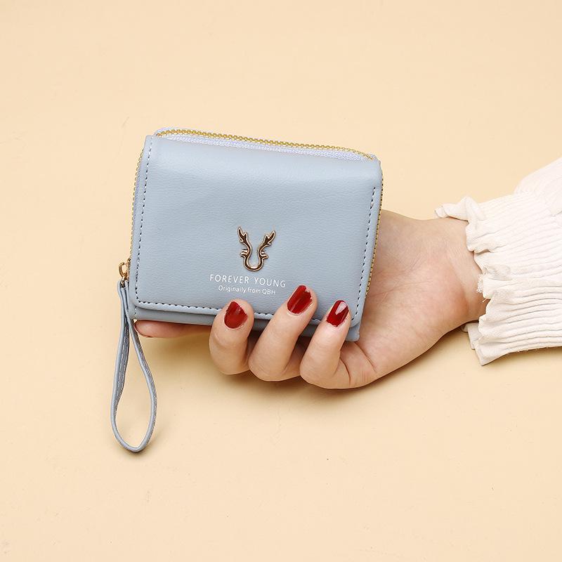 Dámská třískládací peněženka v korejském stylu pro rok 2025 se zipovou kapsou na mince a kresleným designem