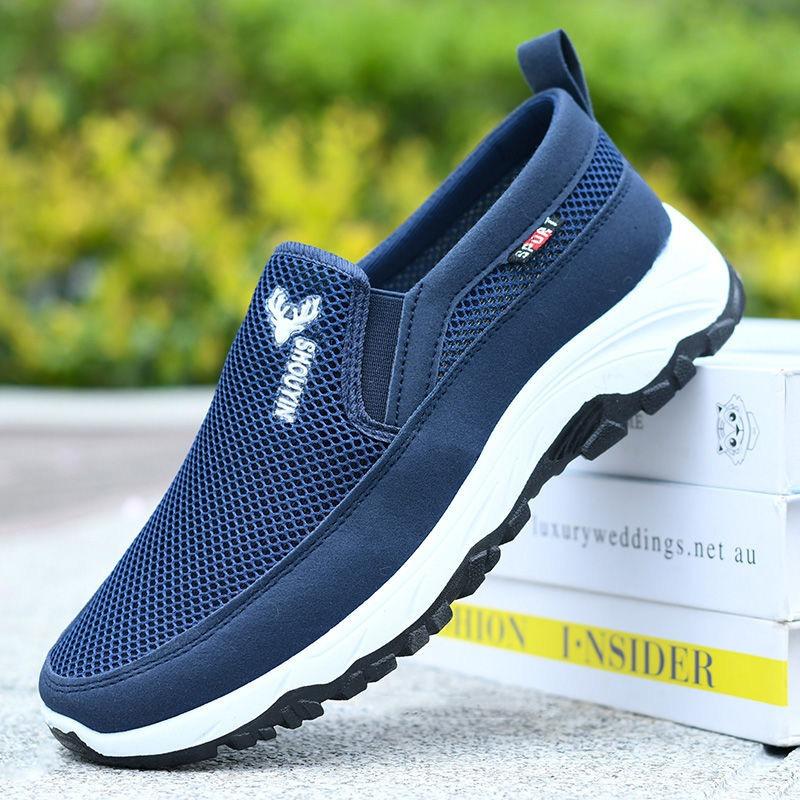 

Сетчатая обувь мужская летняя новая мужская тканевая обувь мягкая подошва повседневная и удобная обувь-слипоны для папы 44 синий