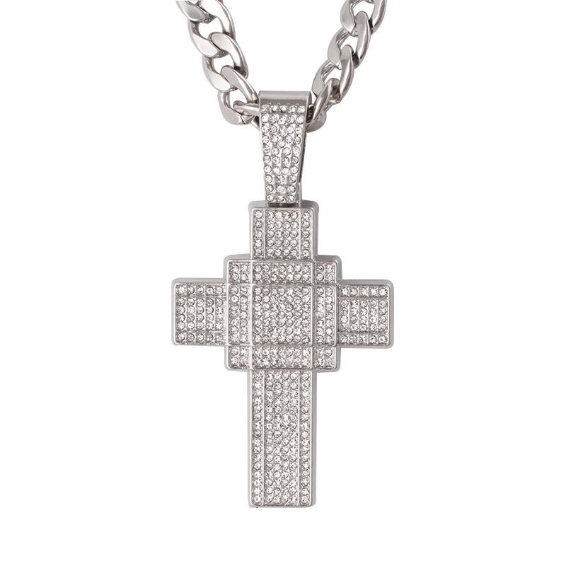 Europäische & Amerikanische Hip Hop Diamant Kreuz Halskette - Retro Legierung Mode Schmuck Anhänger
