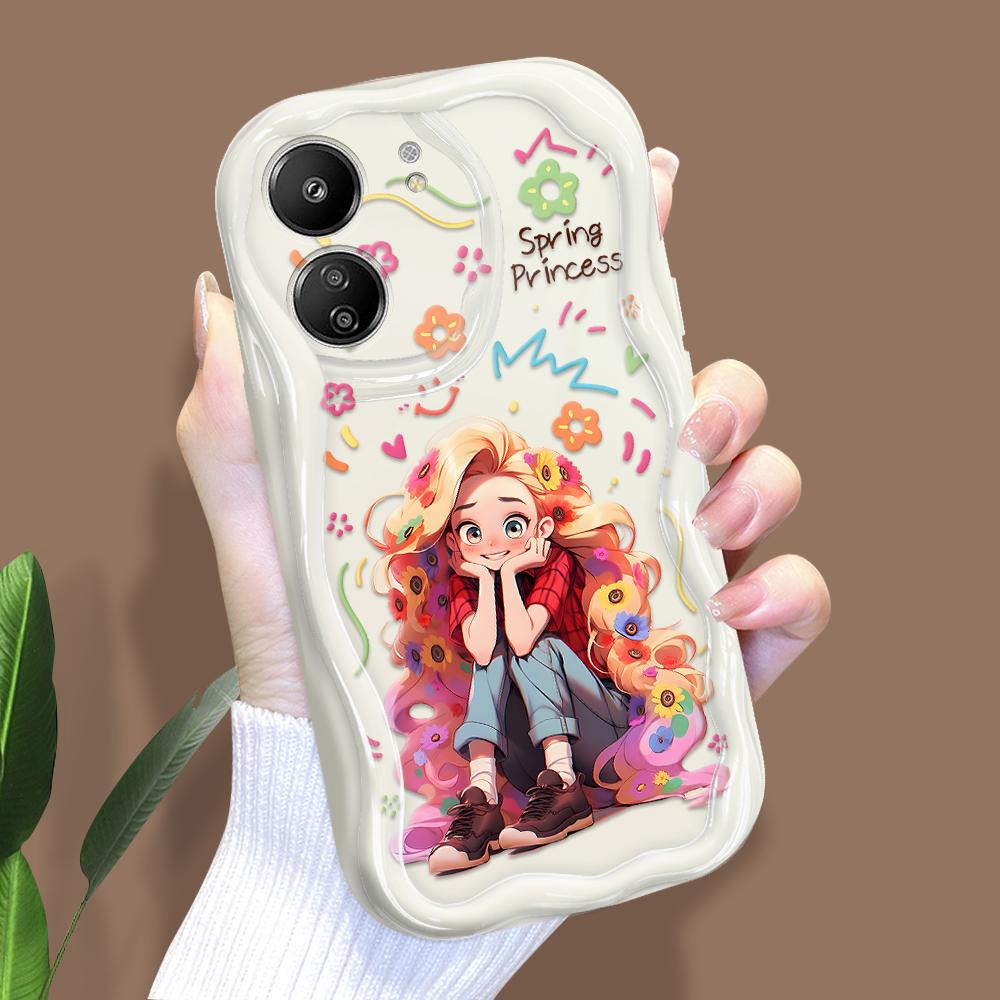 

Милый мультяшный узор, кремовая текстура, мягкий силиконовый чехол с волнистыми краями, чехол для телефона Xiaomi Redmi Redmi K70E белый