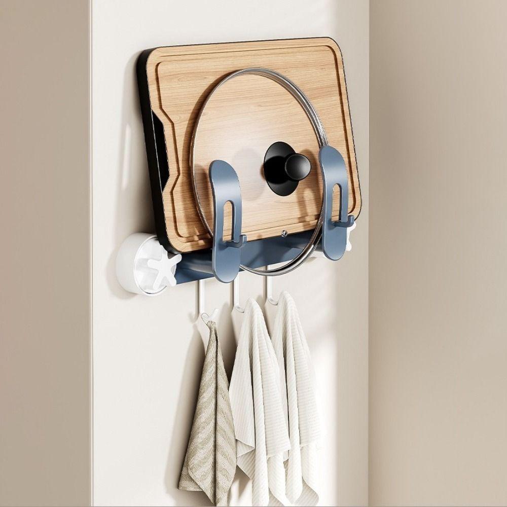 Wall Mounted Suction Cup Chopping Board Holder No Drill Pot Lid Storage Rack Apartment