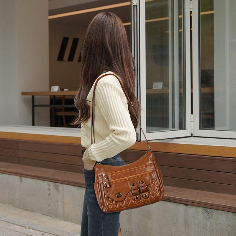 Soft Leather Multi-Layer Shoulder Bag Women's Multi-Pocket Crossbody Bag Mother's Bag