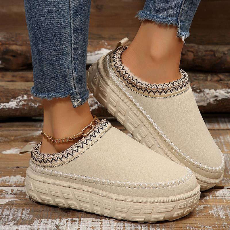 Fashion Chunky Platform Fluffy Slippers for Women Thick Bottom Non Slip Sports Plush Slippers Woman Winter Fashion Striped Cotton Shoes