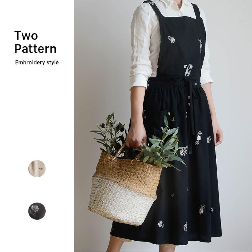 Embroidered Kitchen Cooking Apron X-Back Household Work Apron  Restaurant Use