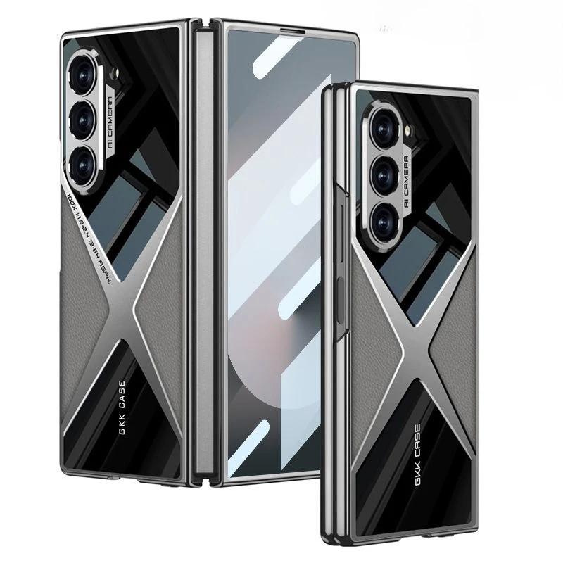 For Samsung Galaxy Z Fold 7 Case Luxury Business Leather Grain Plating360° Full Coverage Cover For Galaxy Fold7 Shockproof Funda