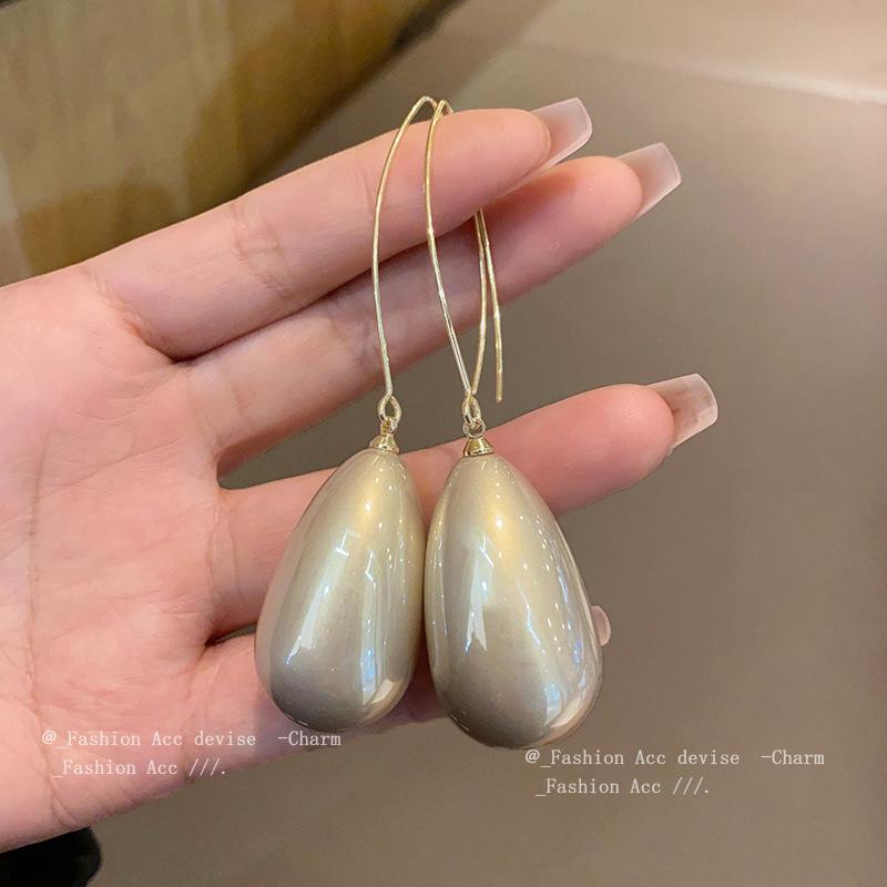 French Geometric Water Drop Pearl Earrings Retro Fashion Temperament Ear Hook New High-end Versatile Earrings Women