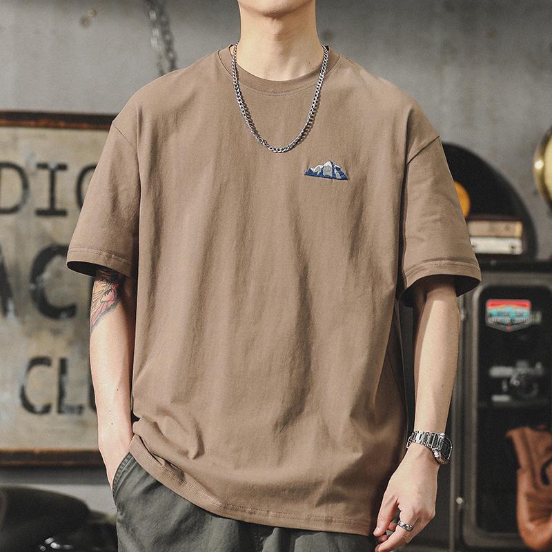 

Американская мужская футболка большого размера из хлопка с вышивкой, с коротким рукавом 3XL 180-200 lbs кофейный