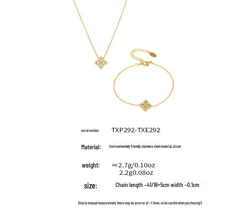 Qiong Yao 5A Zircon Four-Leaf Clover Clavicle Bracelet Set - European & American Style Stainless Steel Jewelry