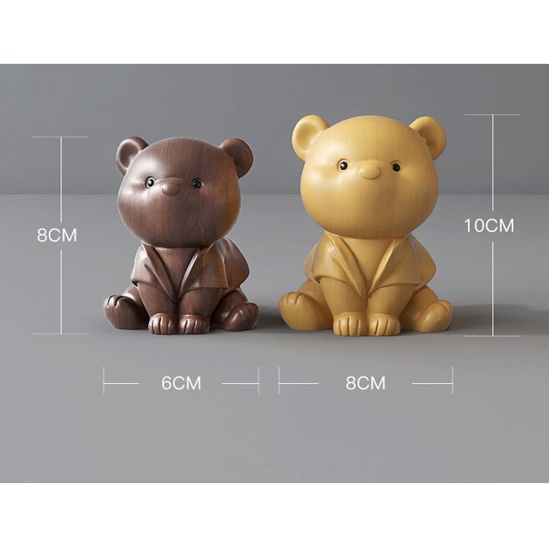 Solid Wood Bear Figurines Engrave Miniatures for Living Room Creative Ornaments Art Luxury Sculptures Interior Decorations