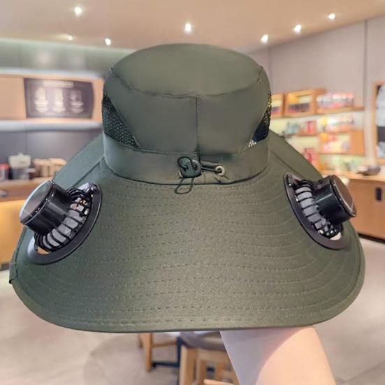 Fishermen Hat with Solar USB Charging Fan Waterproof Coating Mesh Top Wide Brim Summer Outdoor Hiking Hat