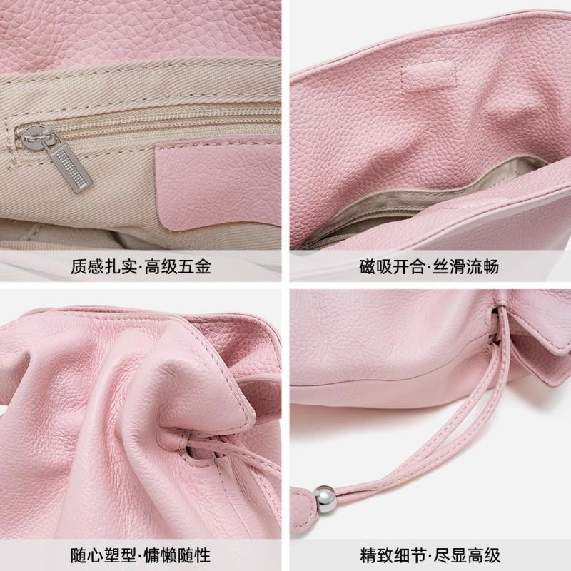 Tasche Damen Kordelzug Wolke Telefon Echtes Leder Glücklich Modisch Vielseitig Umhängetasche Schulter