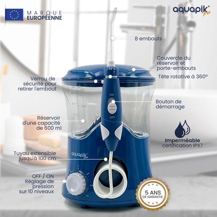 Aquapik® Pro Water Flosser | Recommended by Dentists | 8 Tips + 10 Pressure Levels + 600 Ml Tank. Blue