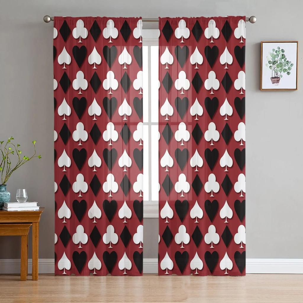 Black Poker Flowers Tulle Curtains Elegant Sheer Drapes for Bedroom Living Room Kitchen Decor