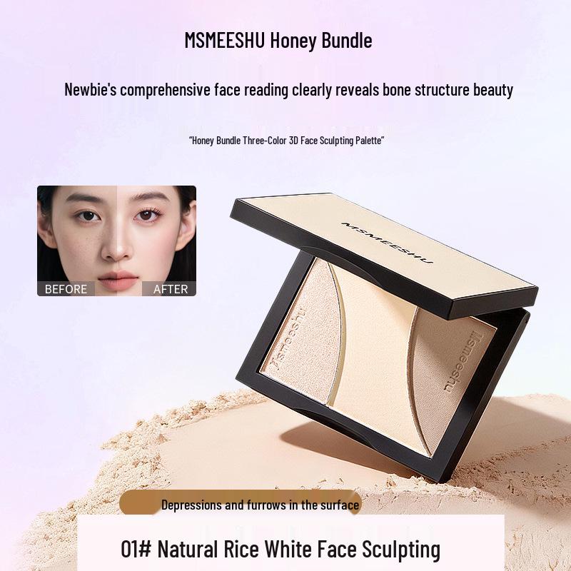 Three-Color Sculpting Palette: Matte, Shimmer, 3D Highlighter & Contour for Instant Definition 9g