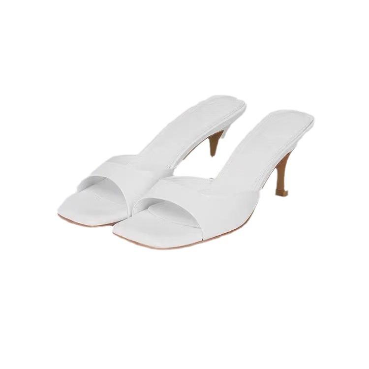 High-heeled cool slippers women's summer new outer wear large size 42 British style square-heeled women's slippers