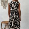 Fashion Bohemian Dress Women Printed V Loose Pleated Neck