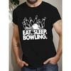 Men'S Casual Short-Sleeve T-Shirt Featuring a Graphic That Says 'Eat, Sleep, Bowling' with a Geometric Pattern And Round Neck, Perfect for Summer Wear