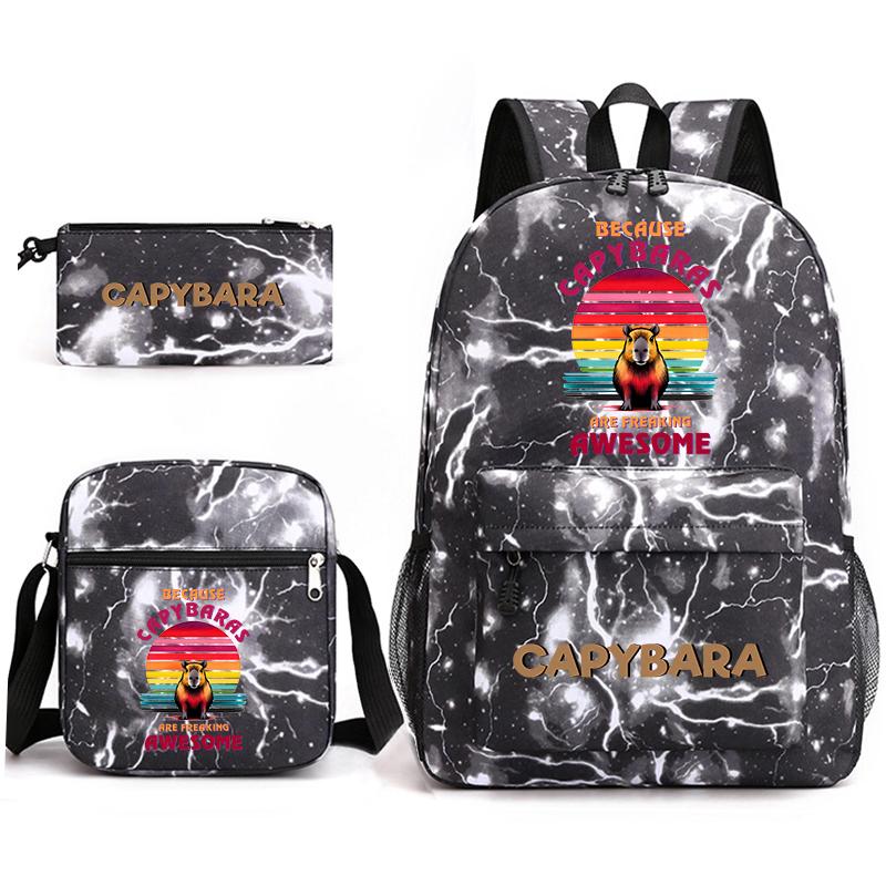 Capybara Animal Print 3Pcs Student Bookbag Set Shoulder Bag Pencil Case Children School Bag for Boys Girls Lightweight Daypack
