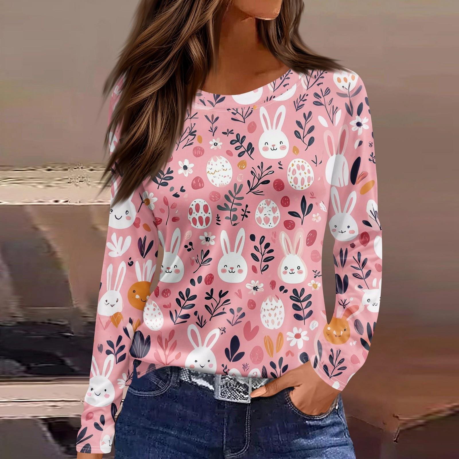 

Женская модная повседневная свободная футболка с принтом и круглым вырезом с разрезом и длинным рукавом, женский топ XXXL розовый