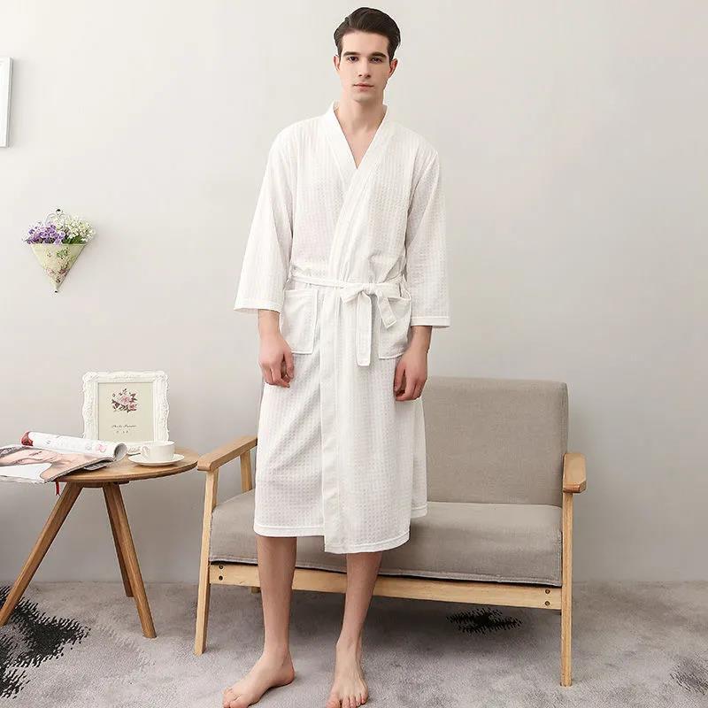 

Тонкий халат большого размера, мужской длинный халат, пальто, женский халат с шалью, впитывающий и быстросохнущий домашний халат M белый